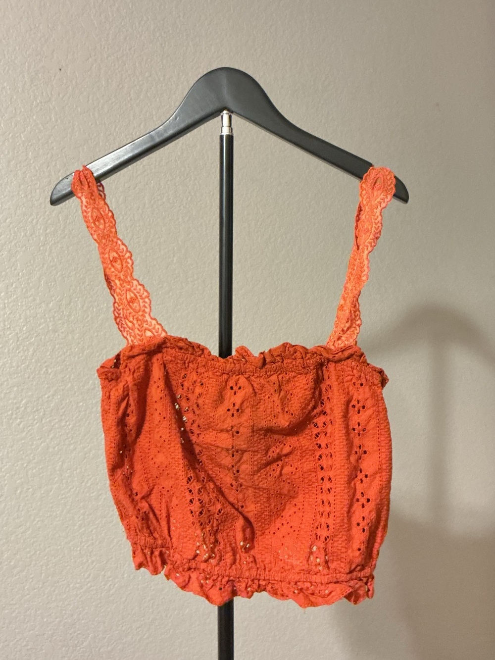 Orange Eyelet Lace Crop Tank Top